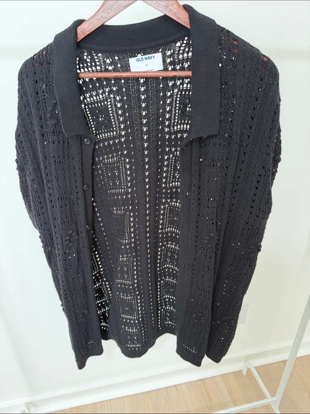 Old Navy Black Openwork Knit Button-Front Cardigan